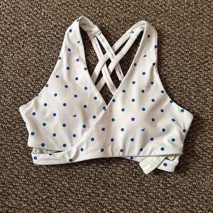 Fabletics White and Blue Polka Dot Sports Bra